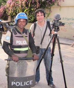 Ross Velton filming Haiti election