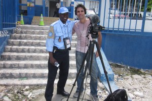 Ross Velton with a UN policeman